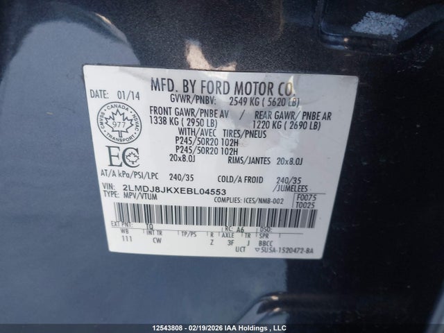 2LMDJ8JKXEBL04553 Lincoln MKX