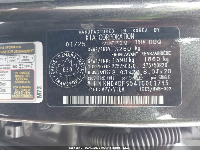 KNDADFS54T6061745 KIA Ev9 Land