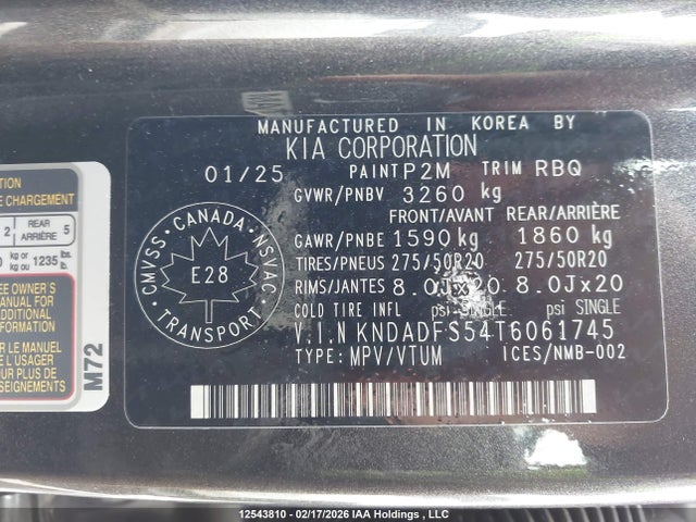 KNDADFS54T6061745 KIA Ev9 Land
