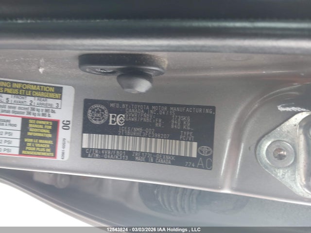 12543824 :رقم المزاد ، 2T1BURHE3FC398207 vin ، 2015 Toyota Corolla Le مزاد بيع