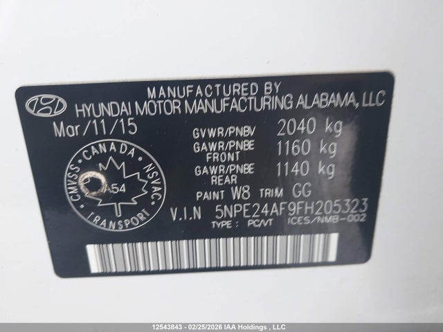 5NPE24AF9FH205323 Hyundai SONATA GL