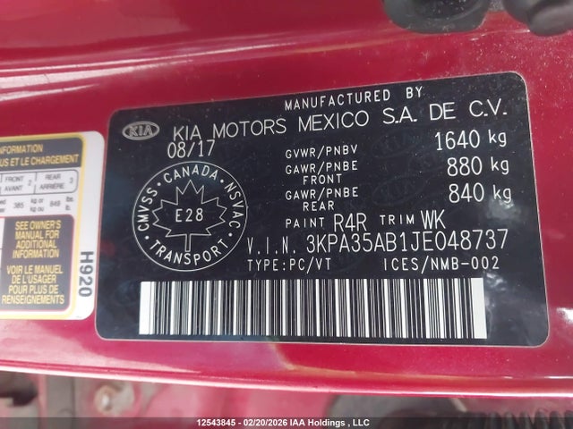 3KPA35AB1JE048737 KIA Rio Ex/ex Sport/ex Tech Navi