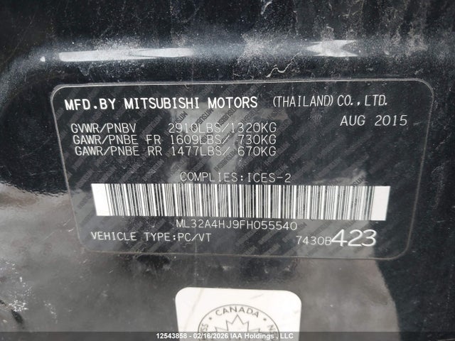 Mitsubishi MIRAGE ES 2015 ML32A4HJ9FH055540 Image 19