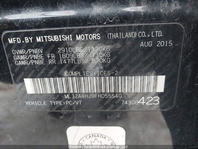 Mitsubishi MIRAGE ES 2015 ML32A4HJ9FH055540 Image 9