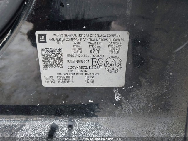 2018 Chevrolet Silverado 1500 2lt მანქანა იყიდება აუქციონზე, vin: 2GCVKREC3J1111252, აუქციონის ნომერი: 12543883