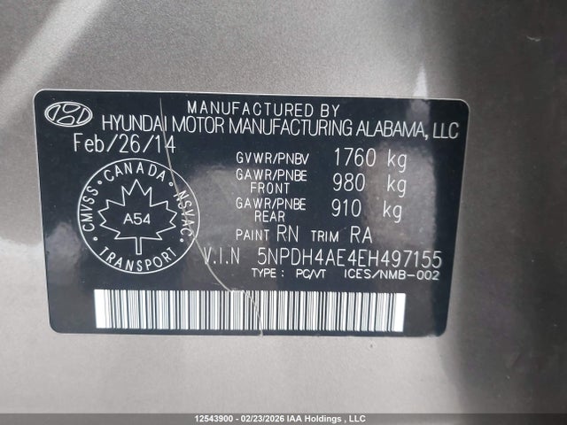 5NPDH4AE4EH497155 Hyundai ELANTRA GL