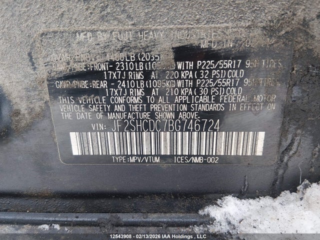 2011 Subaru Forester 2.5x Premium მანქანა იყიდება აუქციონზე, vin: JF2SHCDC7BG746724, აუქციონის ნომერი: 12543908
