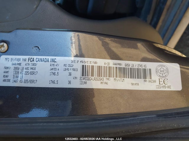 2C4RDGBG4JR262643 Dodge Grand Caravan Cvp/sxt