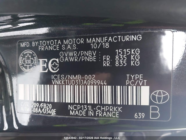 VNKKTUD31JA099944 Toyota YARIS LE