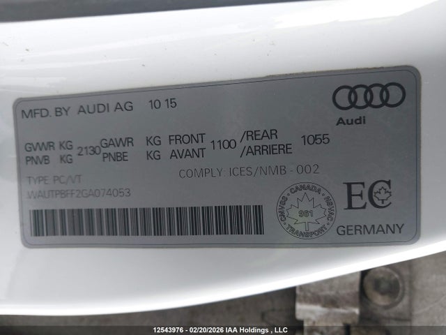 12543976 :رقم المزاد ، WAUTPBFF2GA074053 vin ، 2016 Audi A3 E-tron مزاد بيع