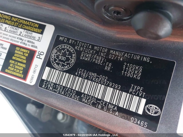 4T1BF1FK6EU379393 Toyota CAMRY LE
