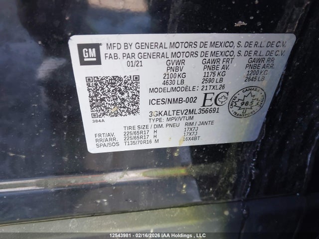 Aukcja sprzedaży 2021 Gmc Terrain Sle, vin: 3GKALTEV2ML356691, numer aukcji: 12543981