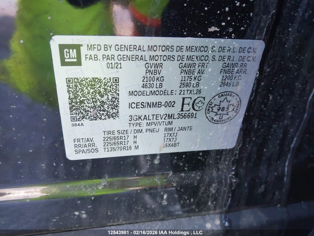 Aukcja sprzedaży 2021 Gmc Terrain Sle, vin: 3GKALTEV2ML356691, numer aukcji: 12543981