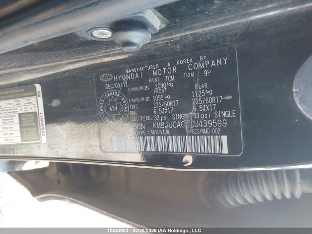 Aukcja sprzedaży 2012 Hyundai Tucson Gls, vin: KM8JUCAC6CU439599, numer aukcji: 12543982