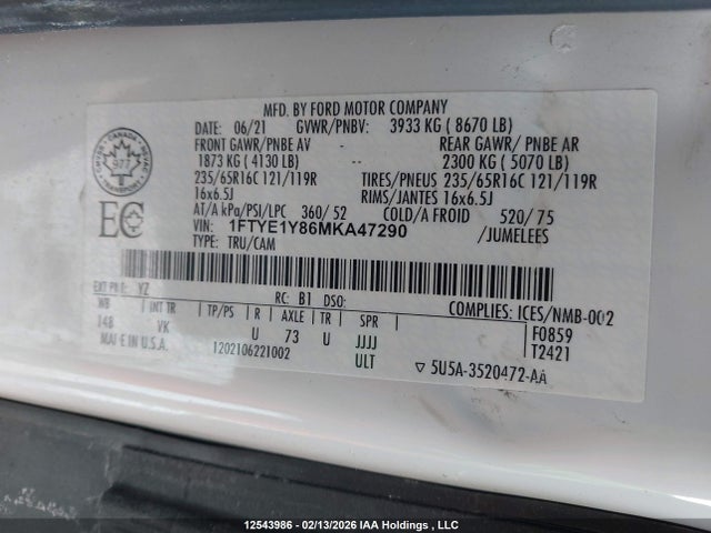 1FTYE1Y86MKA47290 Ford Transit T-150