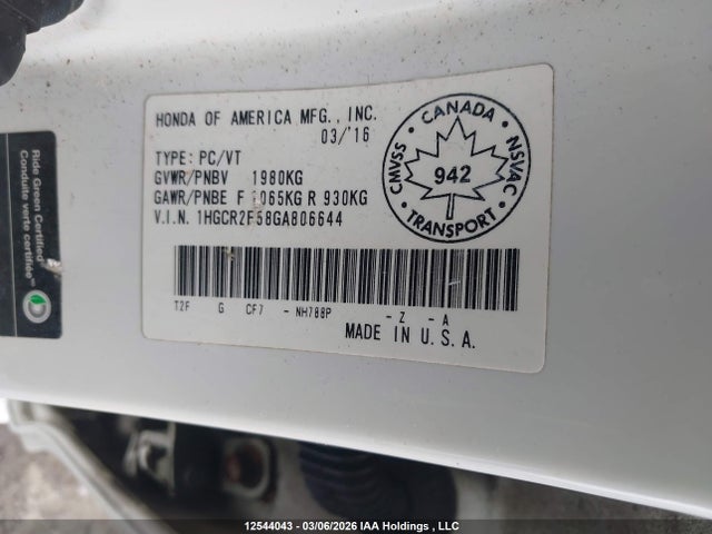 1HGCR2F58GA806644 Honda Accord
