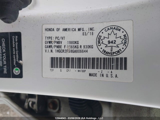 1HGCR2F58GA806644 Honda Accord