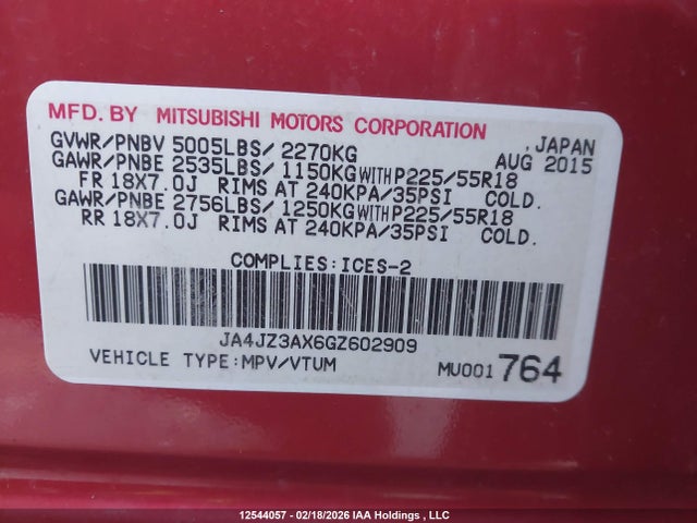 JA4JZ3AX6GZ602909 Mitsubishi Outlander Se