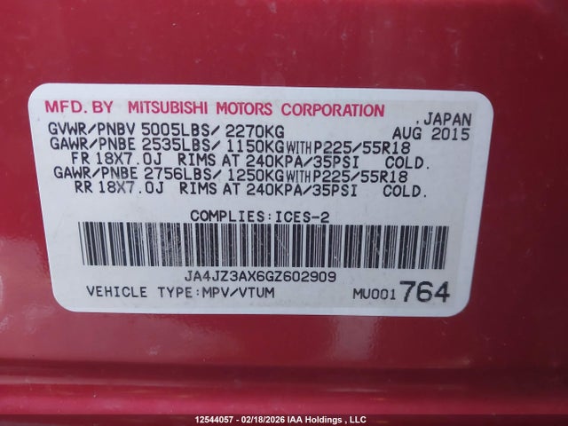 JA4JZ3AX6GZ602909 Mitsubishi Outlander Se