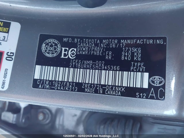 2T1BURHE5HC945366 Toyota COROLLA LE