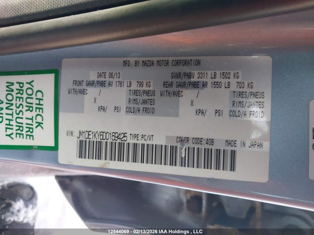 Aukcja sprzedaży 2013 Mazda Mazda2 Gx, vin: JM1DE1KY6D0169425, numer aukcji: 12544069