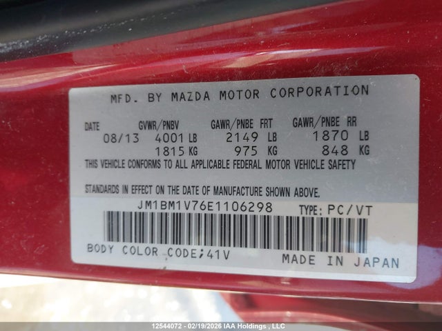 JM1BM1V76E1106298 Mazda MAZDA3