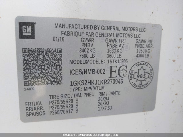 1GKS2HKJ1KR270946 GMC Yukon Xl Denali Denali