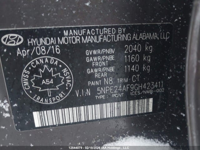 5NPE24AF9GH423411 Hyundai SONATA SE