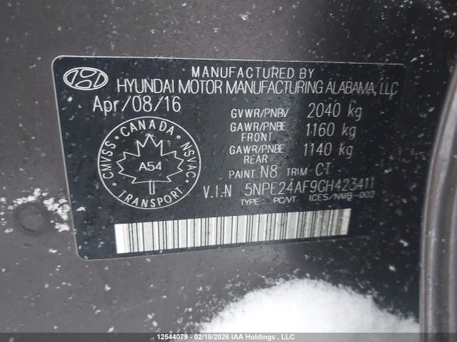 5NPE24AF9GH423411 Hyundai SONATA SE
