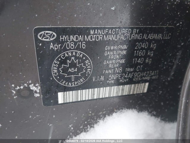 5NPE24AF9GH423411 Hyundai SONATA SE