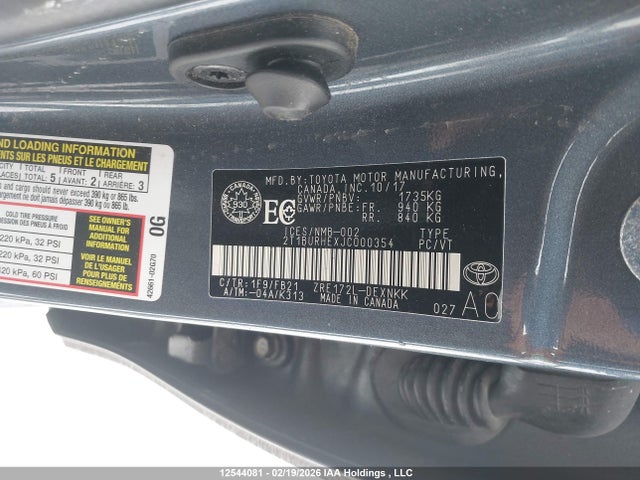 Aukcja sprzedaży 2018 Toyota Corolla L/le/xle/se/xse, vin: 2T1BURHEXJC000354, numer aukcji: 12544081