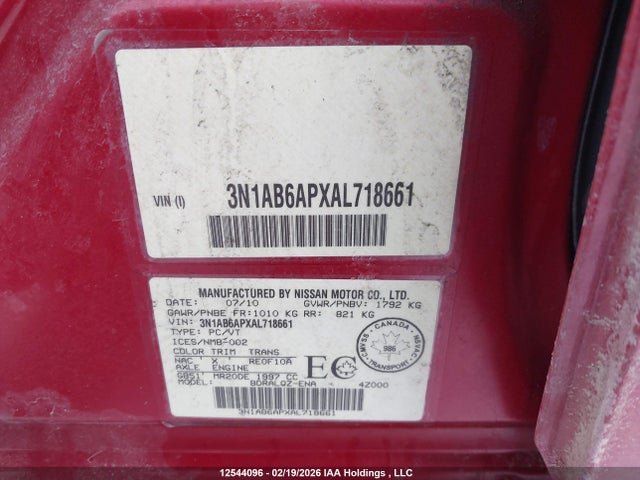 Aukcja sprzedaży 2010 Nissan Sentra 2.0, vin: 3N1AB6APXAL718661, numer aukcji: 12544096