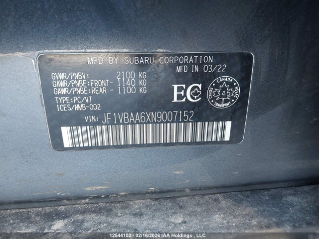 JF1VBAA6XN9007152 Subaru WRX