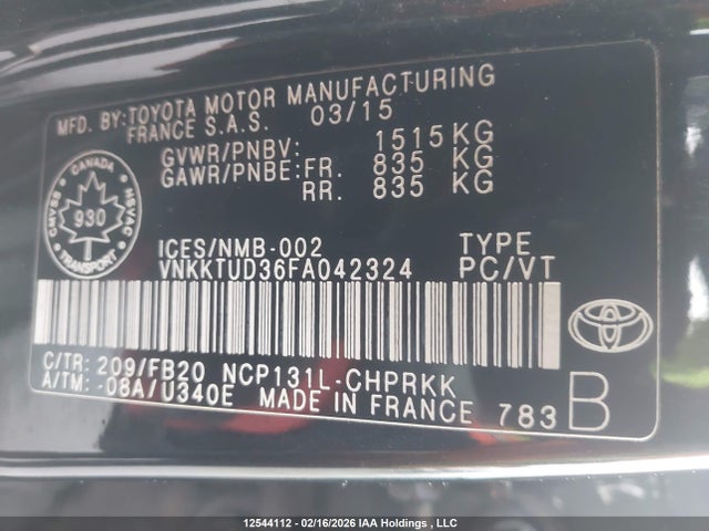 VNKKTUD36FA042324 Toyota YARIS LE