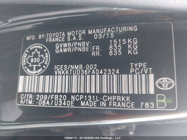 VNKKTUD36FA042324 Toyota YARIS LE