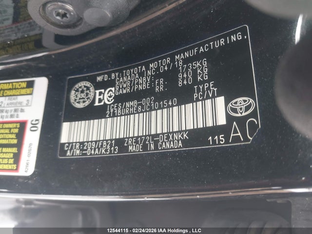 2T1BURHE8JC101540 Toyota COROLLA LE