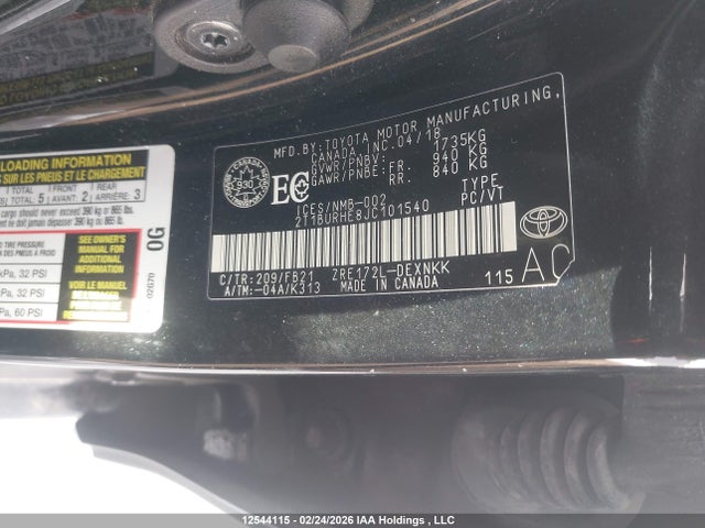 2T1BURHE8JC101540 Toyota COROLLA LE