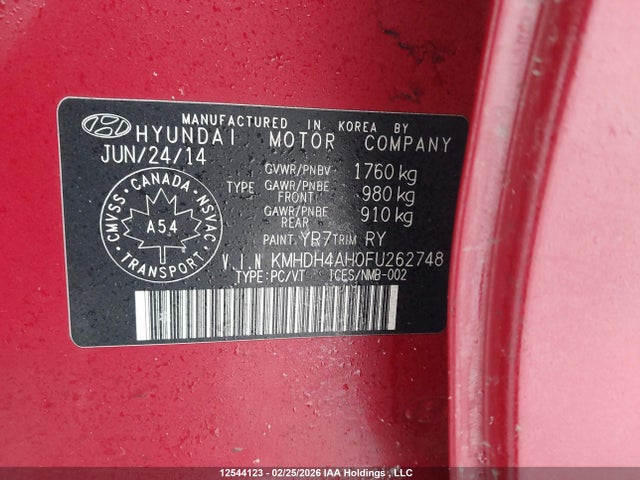 KMHDH4AH0FU262748 Hyundai Elantra Gls