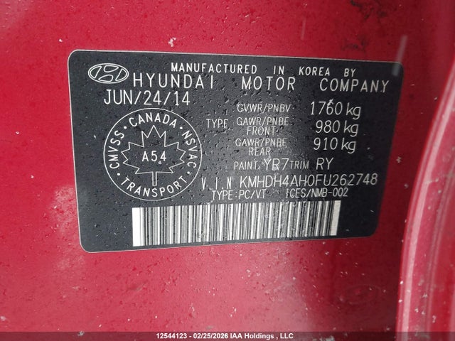 KMHDH4AH0FU262748 Hyundai Elantra Gls