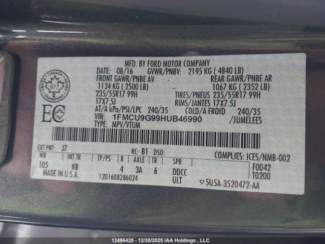 1FMCU9G99HUB46990 Ford ESCAPE SE