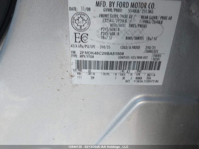 Продажа на аукционе авто 2009 Ford Edge Sel, vin: 2FMDK48C29BA51508, номер лота: 12544135