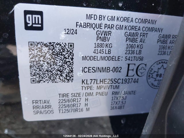Aukcja sprzedaży 2025 Chevrolet Trax Lt Fwd, vin: KL77LHE25SC193744, numer aukcji: 12544136