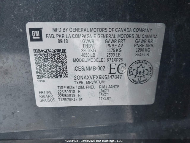 2GNAXVEX6K6147847 Chevrolet EQUINOX LT