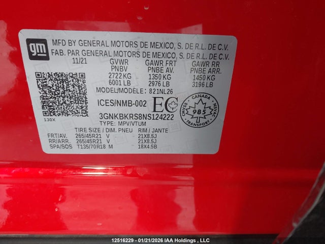 3GNKBKRS8NS124222 Chevrolet BLAZER RS