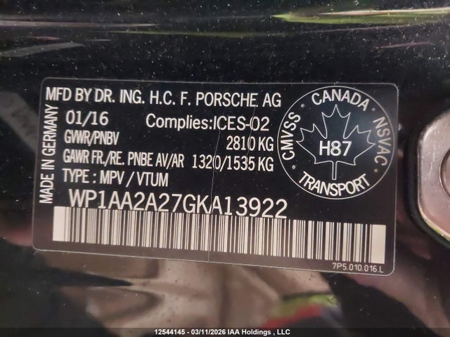 WP1AA2A27GKA13922 Porsche Cayenne