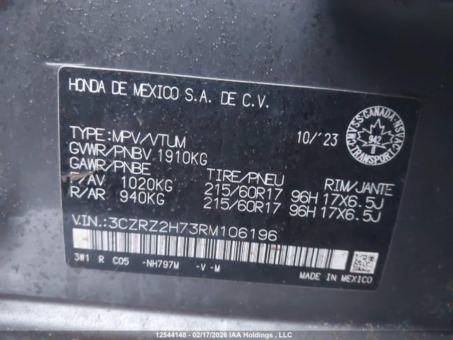 Продажа на аукционе авто 2024 Honda Hr-v Ex-l Navi, vin: 3CZRZ2H73RM106196, номер лота: 12544148