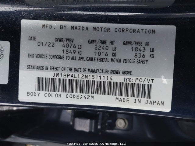 JM1BPALL2N1511114 Mazda 3 Preferred