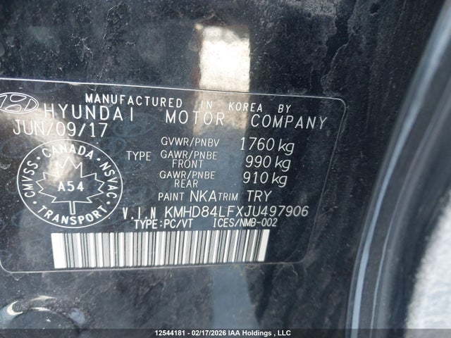 KMHD84LFXJU497906 Hyundai ELANTRA GL