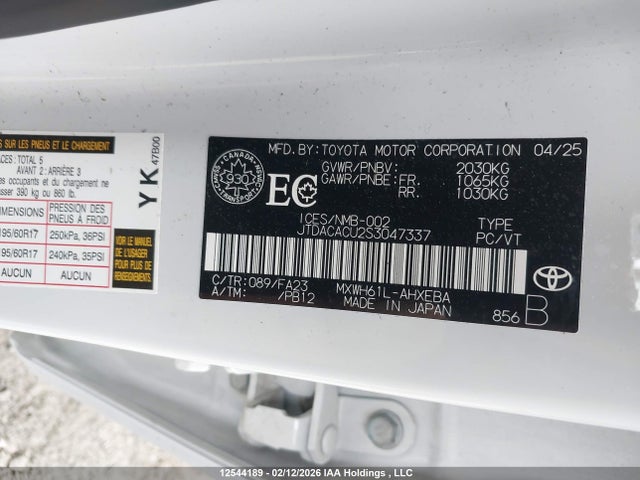 JTDACACU2S3047337 Toyota Prius Plug-in Hybrid Se