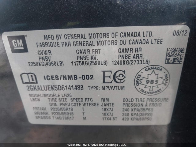 Продаж на аукціоні авто 2013 Gmc Terrain Slt, vin: 2GKALUEK5D6141483, номер лоту: 12544193